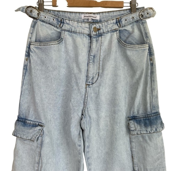 WeWoreWhat x Revolve Utility Cargo Straight Leg Jeans 90s Light Wash Flawed 29 - Picture 3 of 16